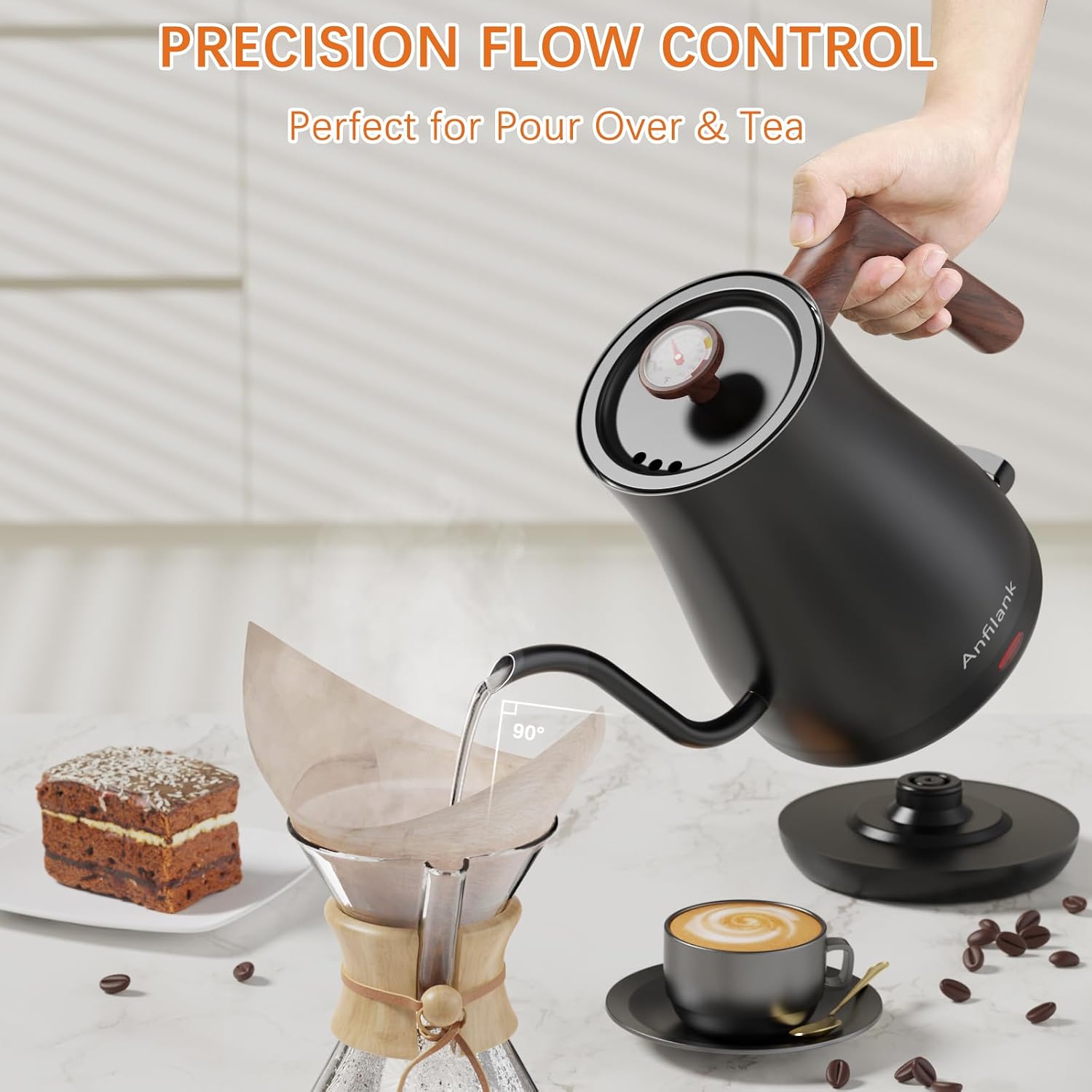 Gooseneck Electric Kettle with Thermometer, 0.8L Small Electric Tea Kettle, 1200W Fast Heat, Precision Pour for