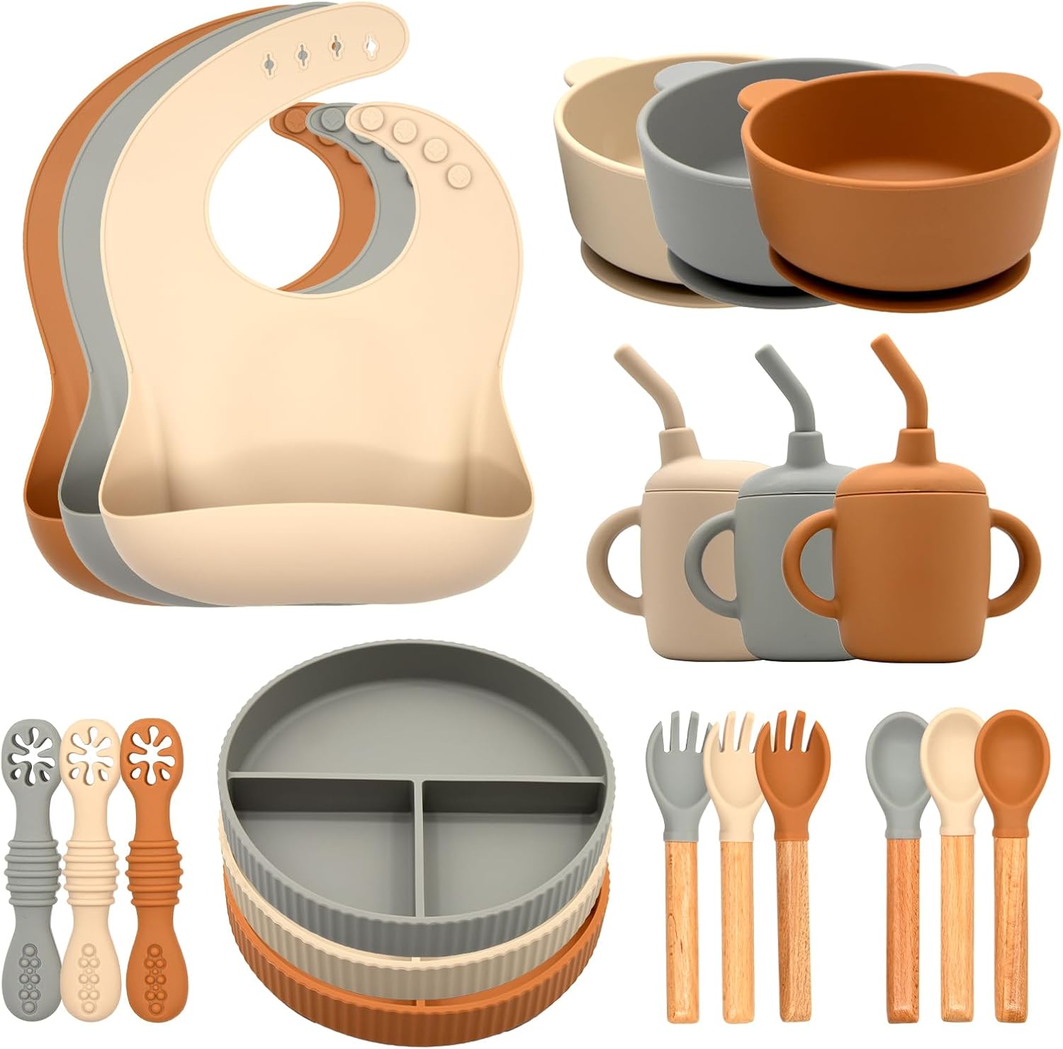 Silicone Baby Feeding Set 21 Pcs, Baby Led Weaning Supplies, Baby Feeding Supplies Set BPA Free, Essentials for