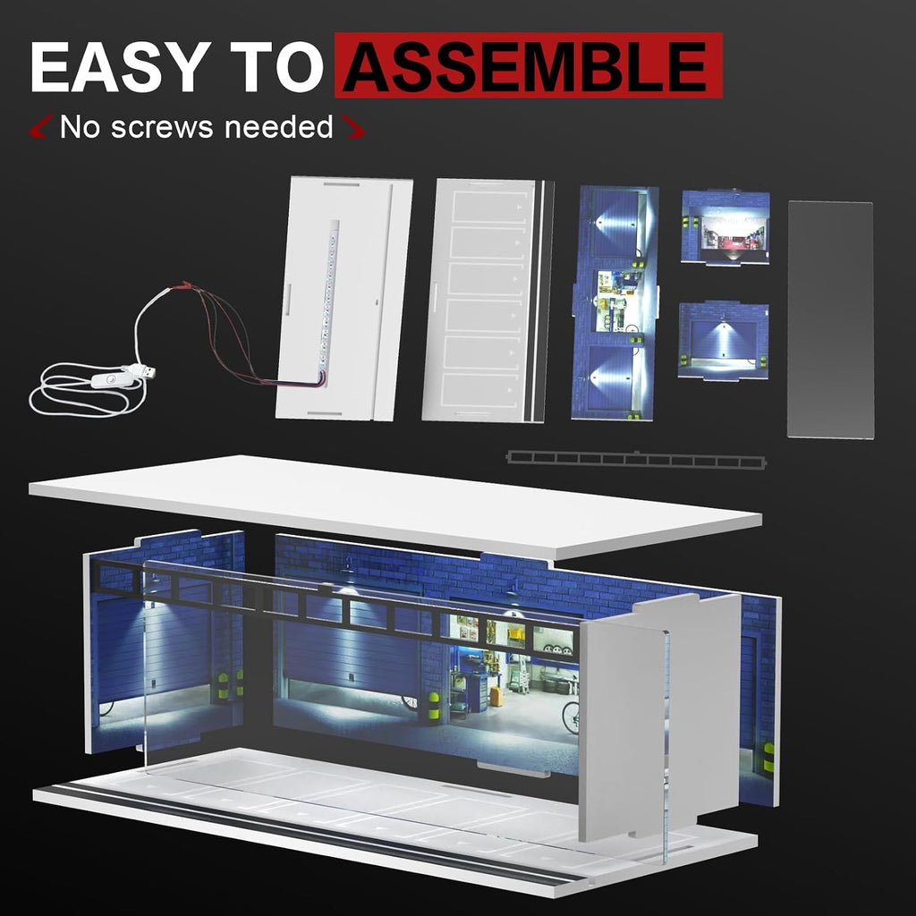 1/64 Scale Diecast Display Case for Hot Wheels Matchbox Model Cars | Handy Series Use, Bright LED Light, Stackable