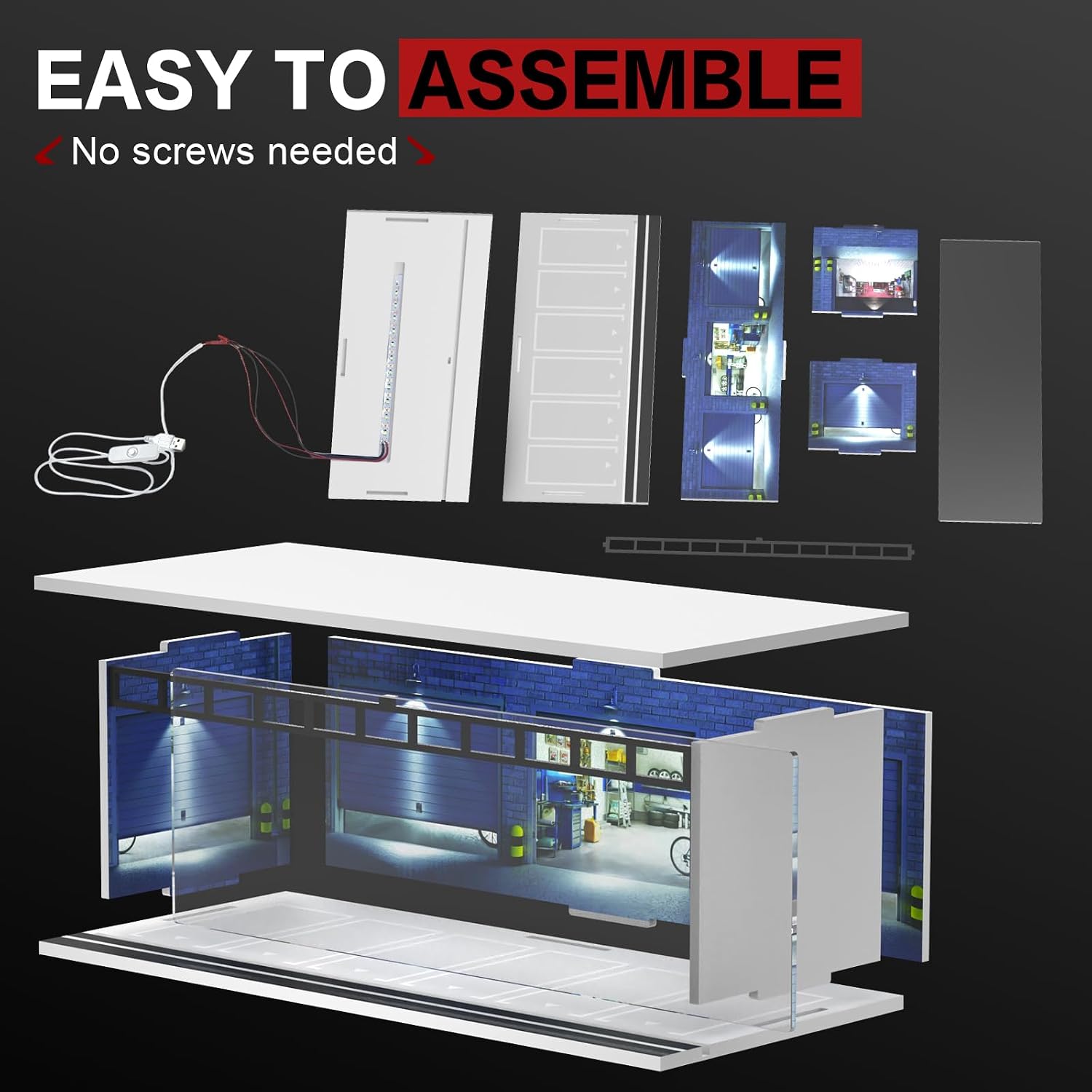 1/64 Scale Diecast Display Case for Hot Wheels Matchbox Model Cars | Handy Series Use, Bright LED Light, Stackable
