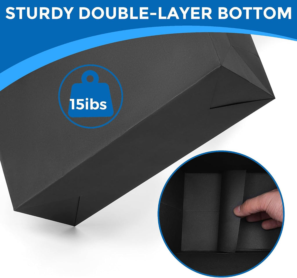 Extra Large Black Gift Bags: 2pcs 16x6x12 Inch Gift Bags With Handle For Birthday Wedding Party Business (With Black