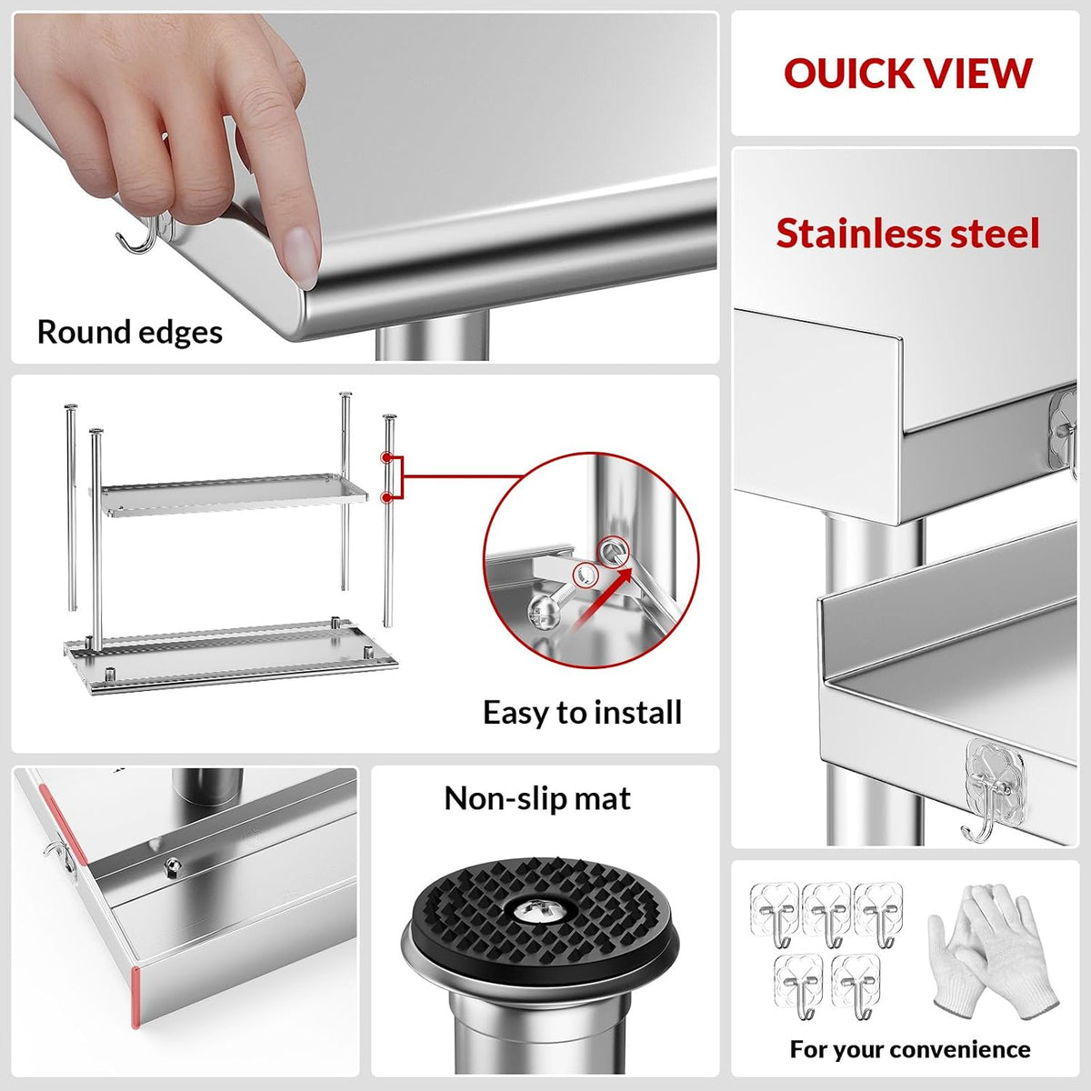 NSF Stainless Steel Prep Table 30X48 inch, Rounded Flat Top
