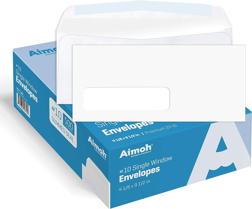 #10 Window Envelopes, Gummed Closure Envelopes 10, 500 Ct