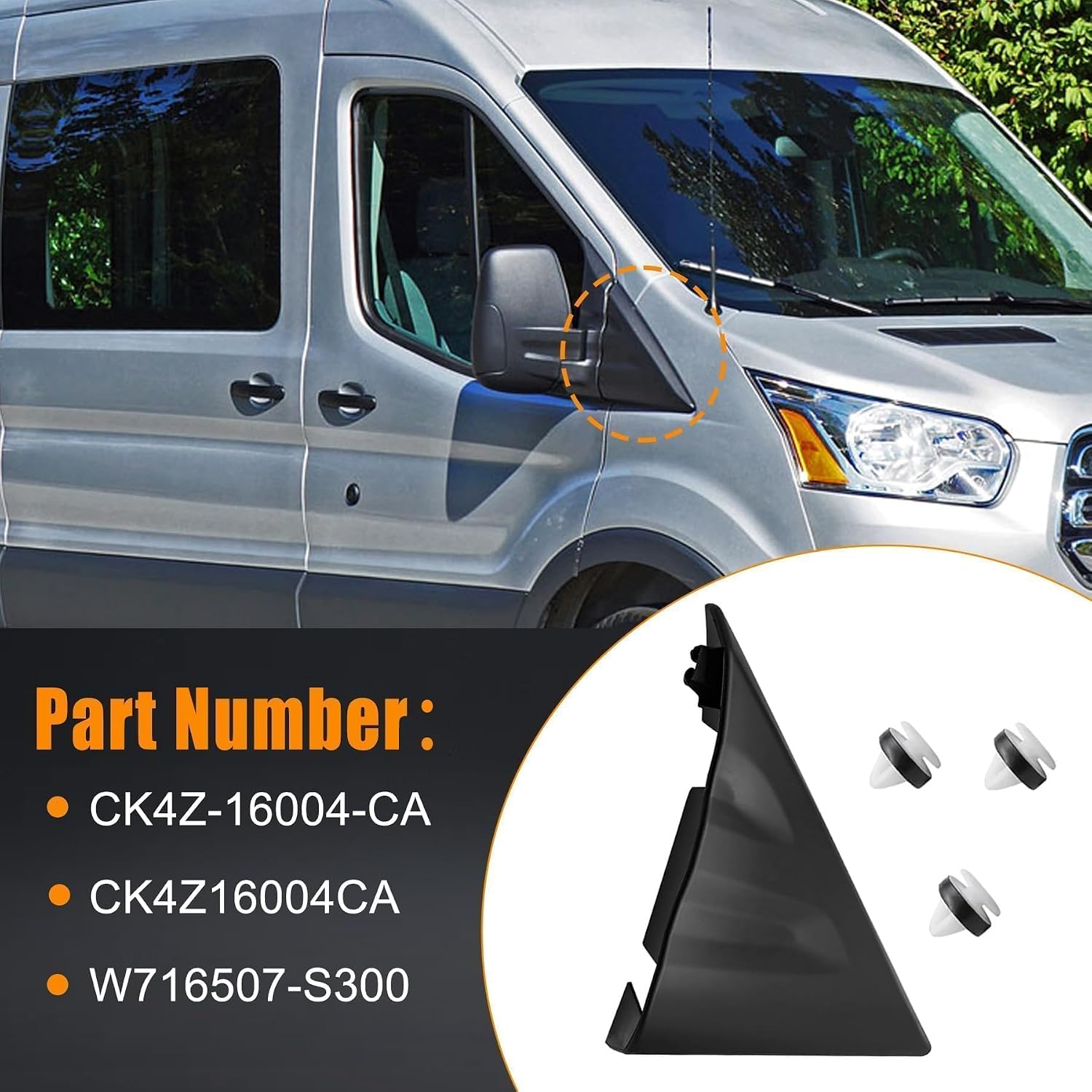 Right Side Exterior Fender Upper Molding Mirror Trim Fit for Ford Transit | Driver Side Fit for Ford Transit-150