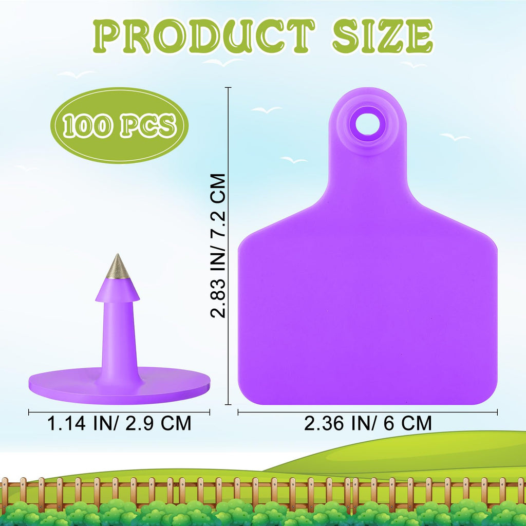 100 Pcs Blank Cattle Ear Tags Large Plastic Animal Cow Tags, Purple