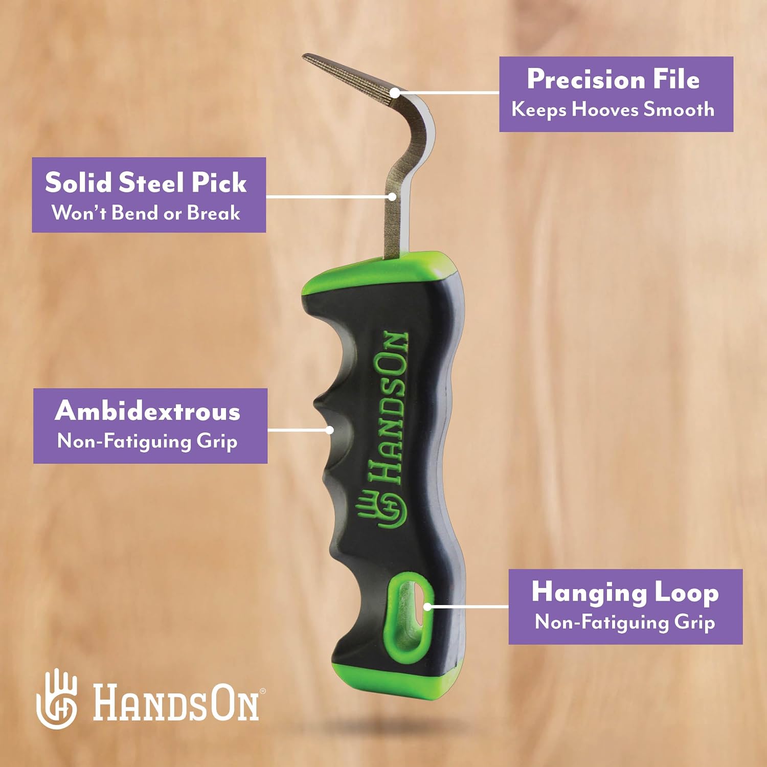 Handson Hoof Pick - Horse Grooming Supplies for Daily Cleaning & Maintenance - Metal Pick w/Hoof Filer for Horses