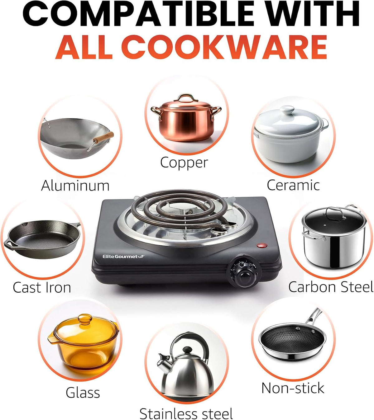 ESB100B Single Coiled Burner Hot Plate, Countertop, Black