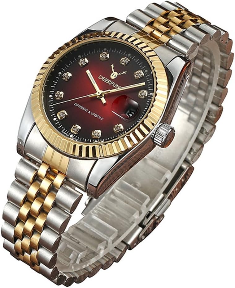 Mens Fashion Luxury Stainless Steel Calendar Rhinestone Waterproof Sports Women Unisex Quartz Watch