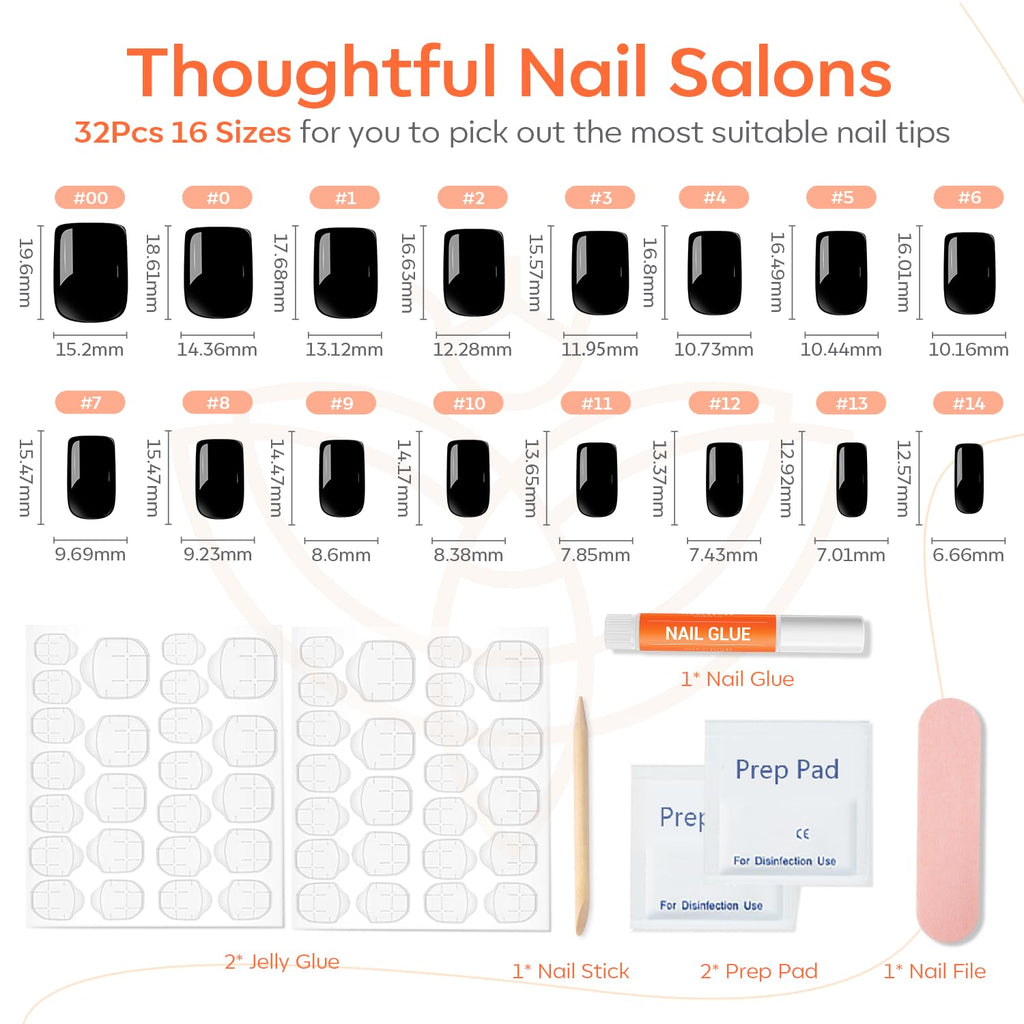 Black Press on Nails Short Square Fall Halloween Fake Nails