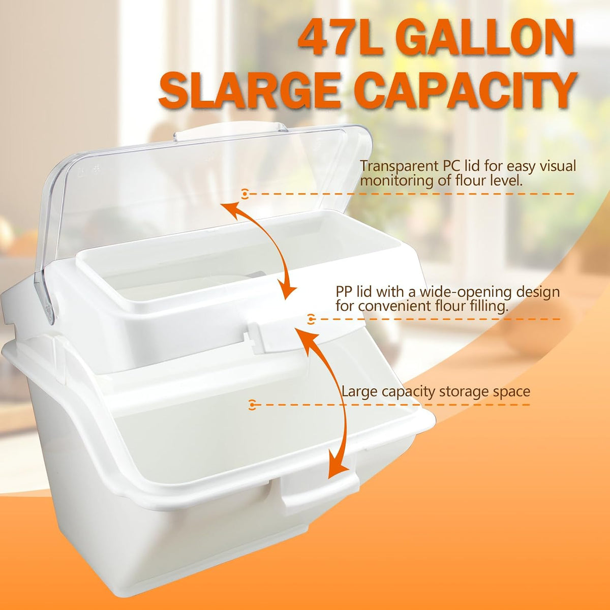Flour Bin,50lb Stackable Kitchen Ingredient Storage Container with Lid - Food Pantry Organizer for Flour, Sugar