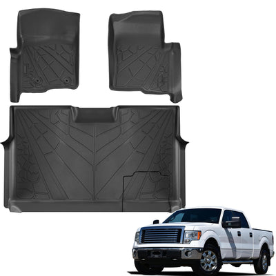 Floor Mats for 2010 2011 2012 2013 2014 Ford F-150 SuperCrew/Crew Cab, Custom Fit TPE All Weather Floor Liners, 1st