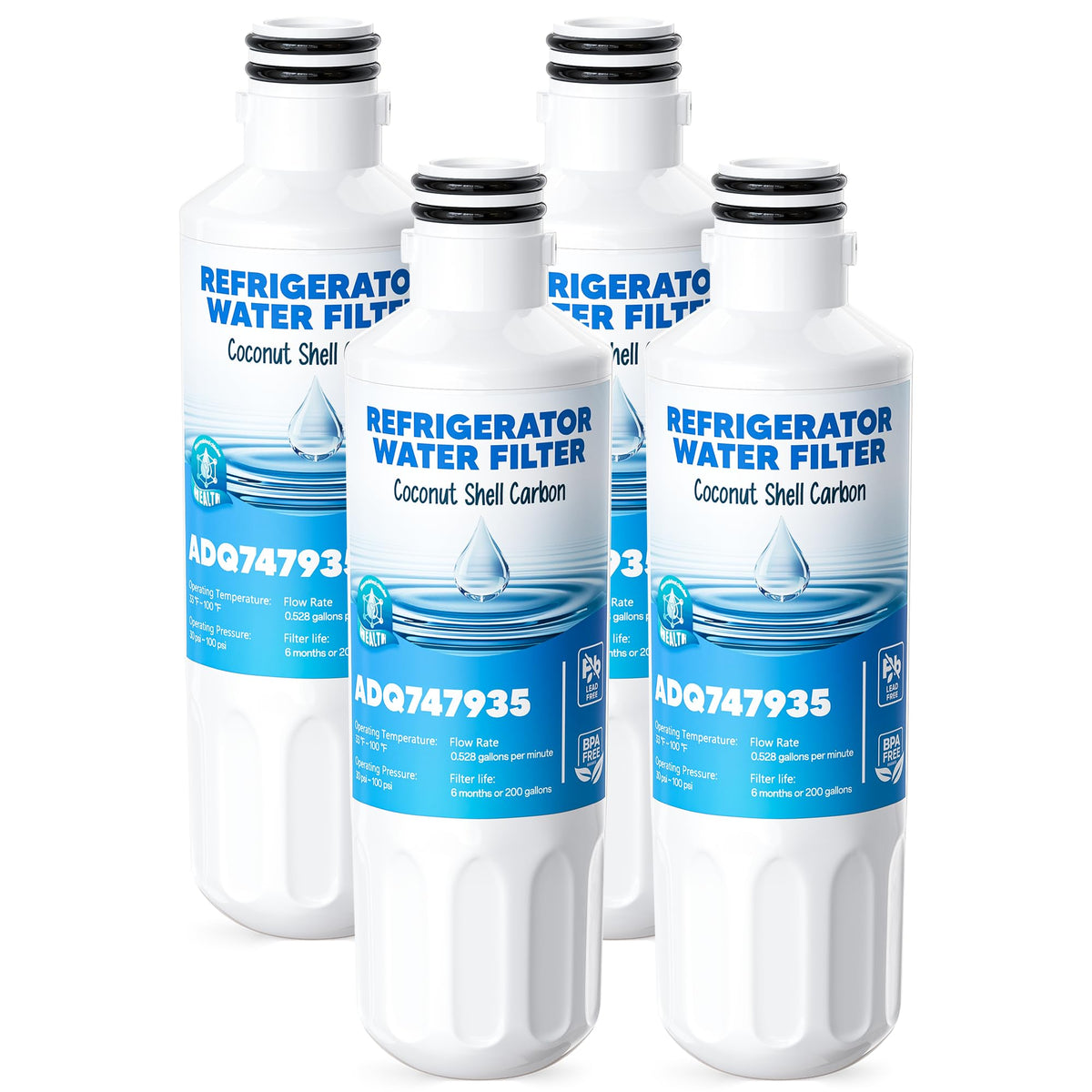 ADQ747935 Water Filter Replacement for LG ThinQ Lt1000P, 4-Pack