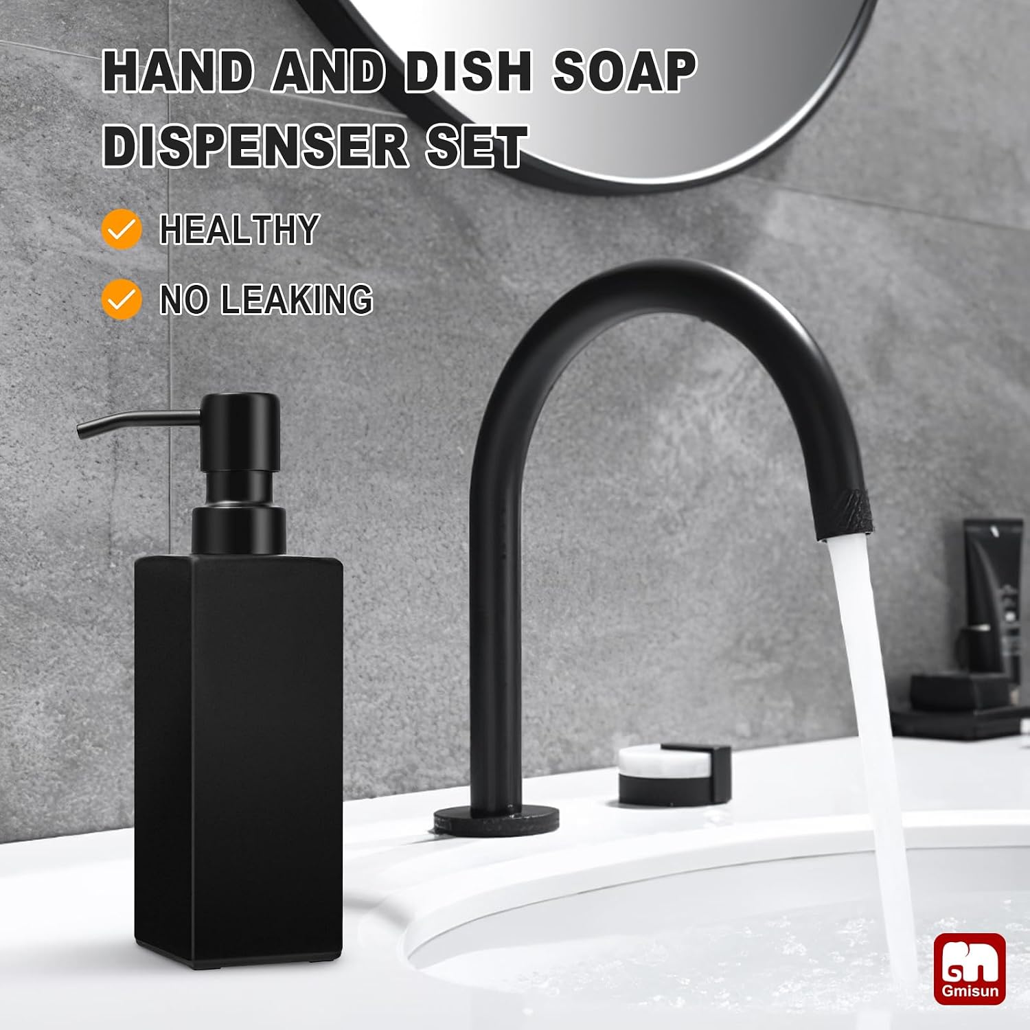 Black Soap Dispenser, Hand Soap Dispenser Bathroom, 12oz Glass Soap Dispenser with Stainless Steel Pump, Liquid Dish