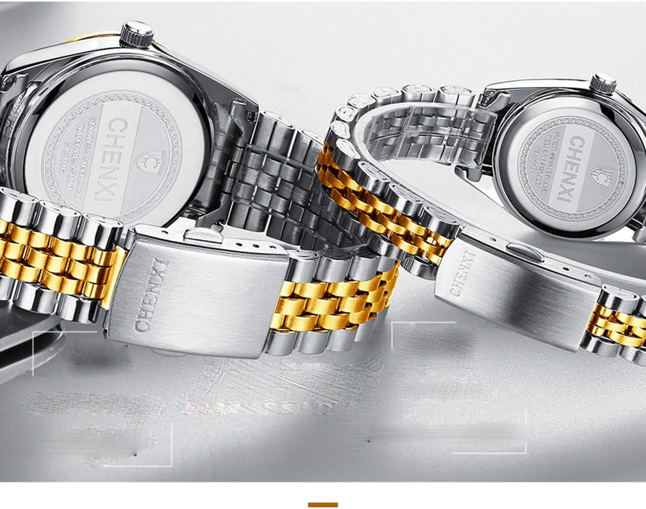 Luxury Business Rhinestone Lovers Quartz Women & Men Analog Stainless Steel Dress Couple Waterproof Watch (Silver