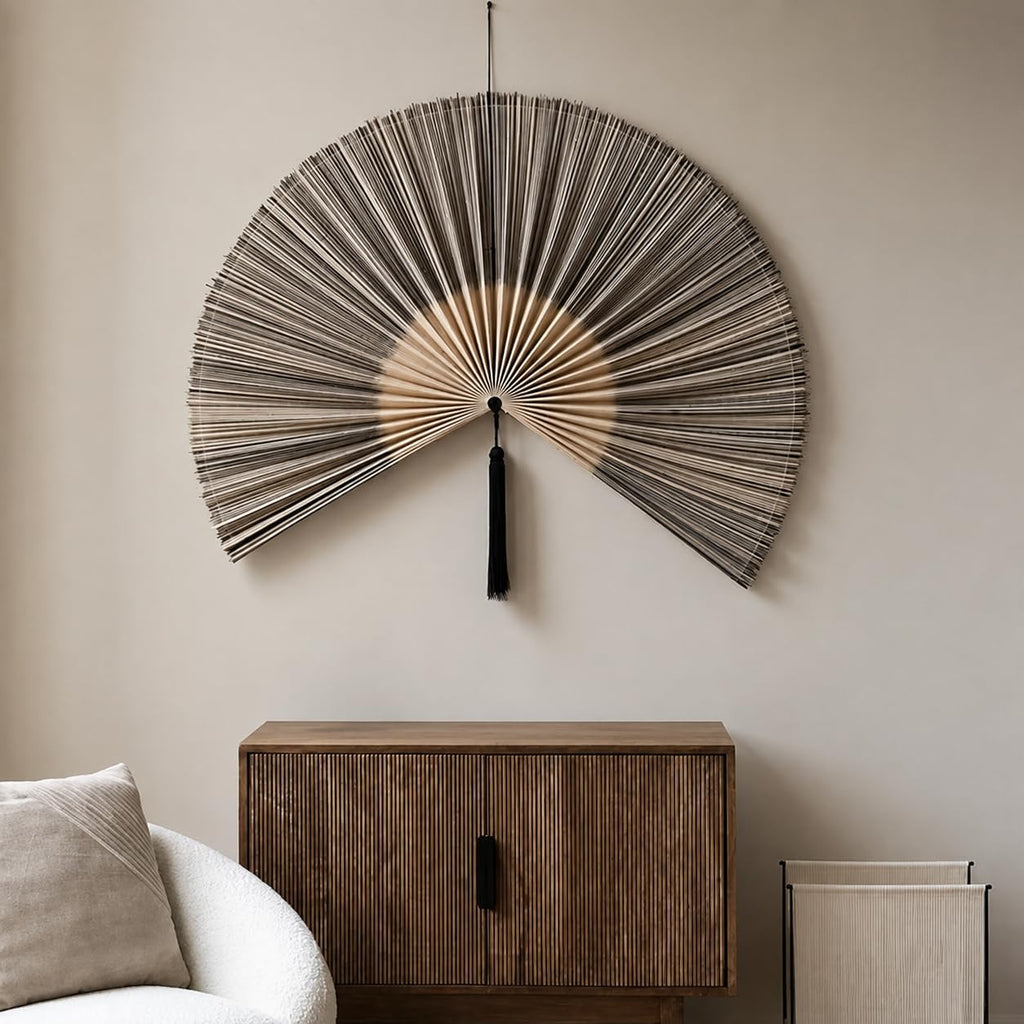 Fan Wall Decor，Large Bamboo Wall Fan For Over Bed Hanging Headboard (A)