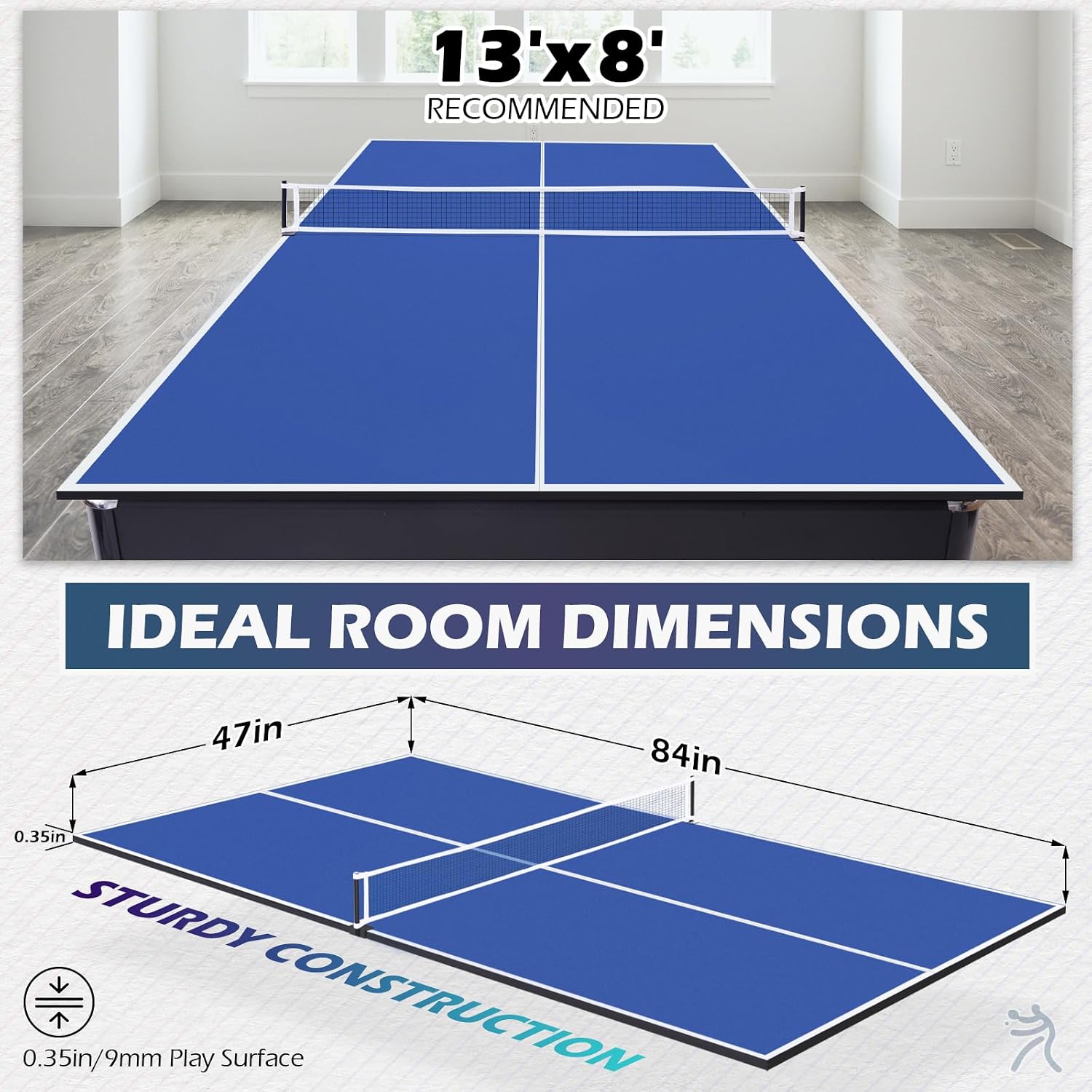 7FT Ping Pong Table Topper for Pool Table, Folding Table Tennis Top | Foldable Ping Pong Conversion Top for Pool