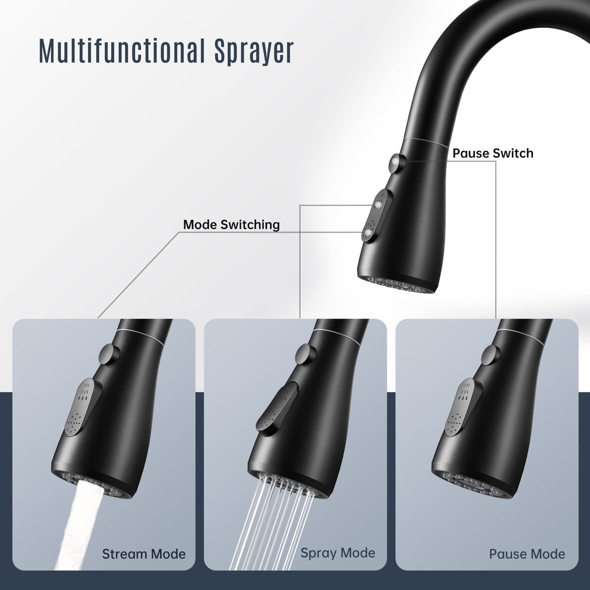 High-Arc Kitchen Faucets with Pull Down Sprayer, Matte Black