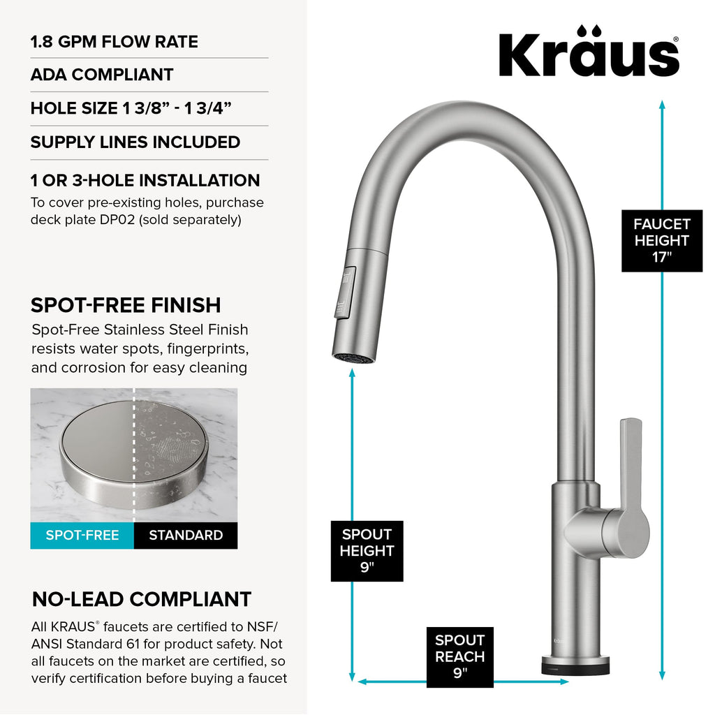 Oletto Touch Kitchen Faucet w/Pull Down Sprayer, Spot-Free Stainless