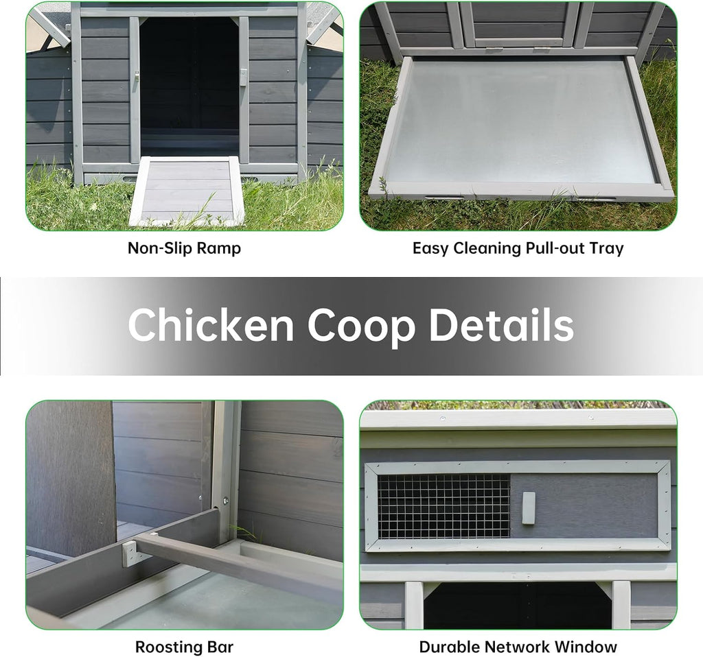 Large Wooden Chicken Coop, Outdoor Large Chicken Coop with 6 Nesting Boxes