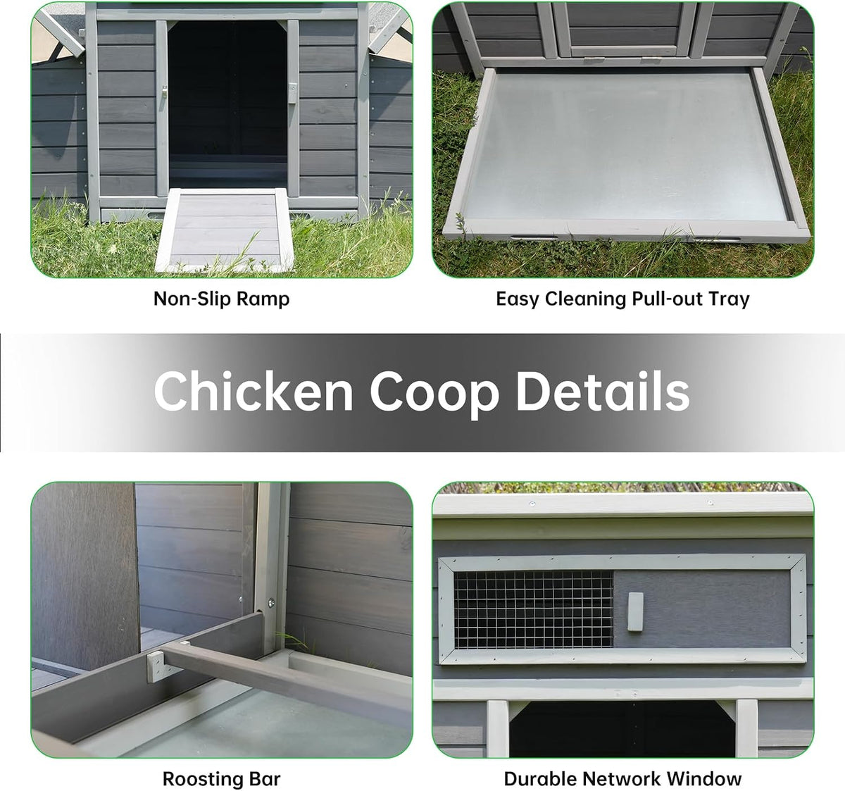 Large Wooden Chicken Coop, Outdoor Large Chicken Coop with 6 Nesting Boxes