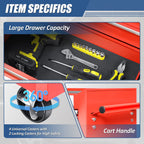 Universal Large Load Capacity Plastic Top Roller Rolling Tool Chest Cabinet with Key Lock and Wheels, 7-Drawers