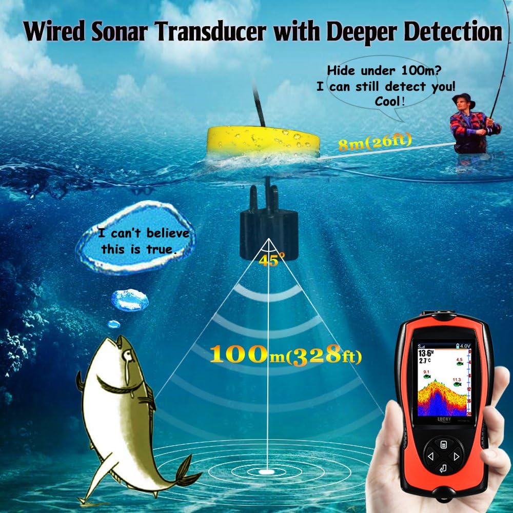 Portable Fish Finder Handheld Kayak Fish Finders Wired Fish Depth Finder Sonar Sensor Transducer for Boat Fishing Sea