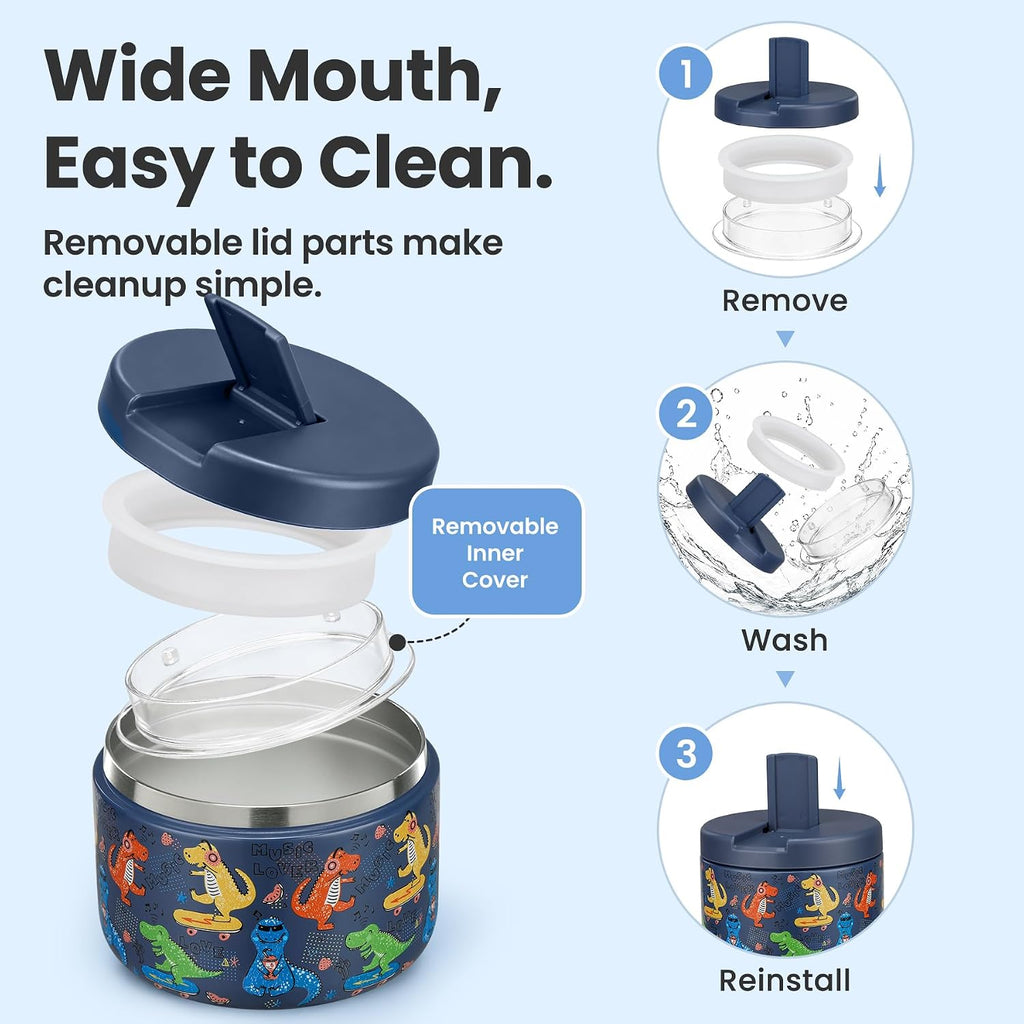 12oz Insulated Vacuum Food Jar with Buckle Lid Wide Mouth Soup Thermo for Hot Food Kids Leakproof Stainless Steel