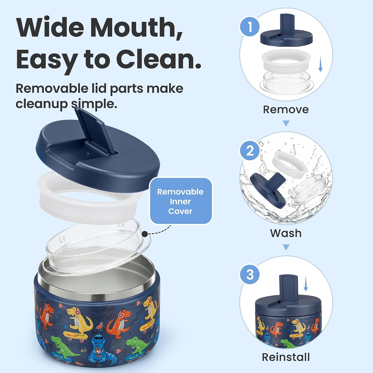 12oz Insulated Vacuum Food Jar with Buckle Lid Wide Mouth Soup Thermo for Hot Food Kids Leakproof Stainless Steel