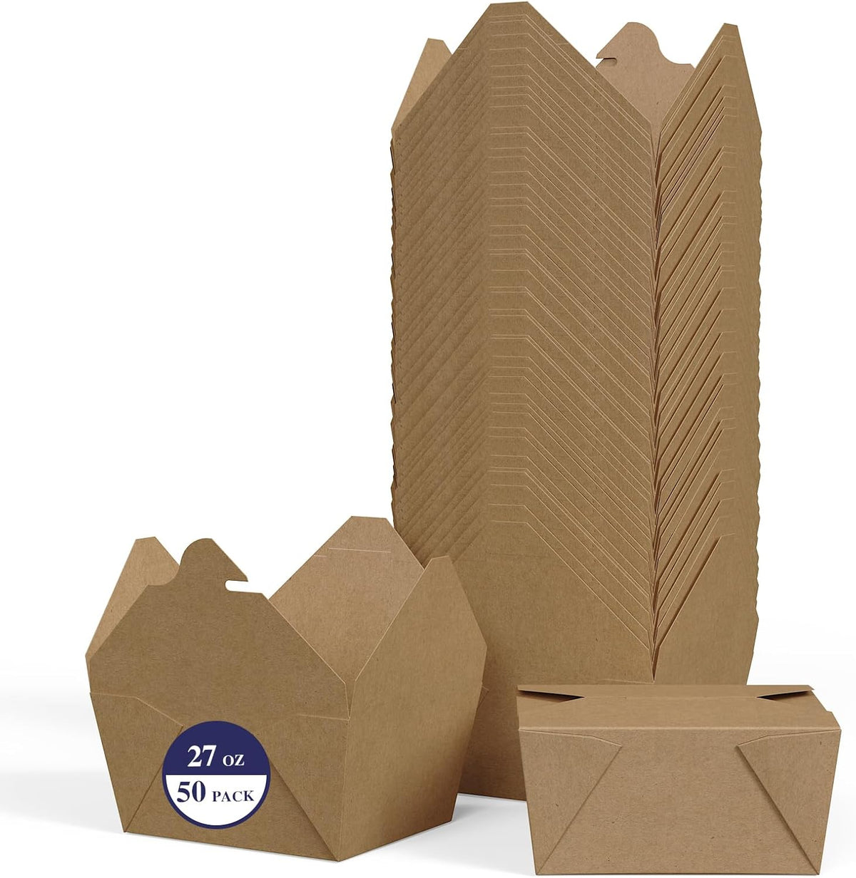 50 Pack 27 oz Leak Grease Resistant Kraft Brown To Go Boxes