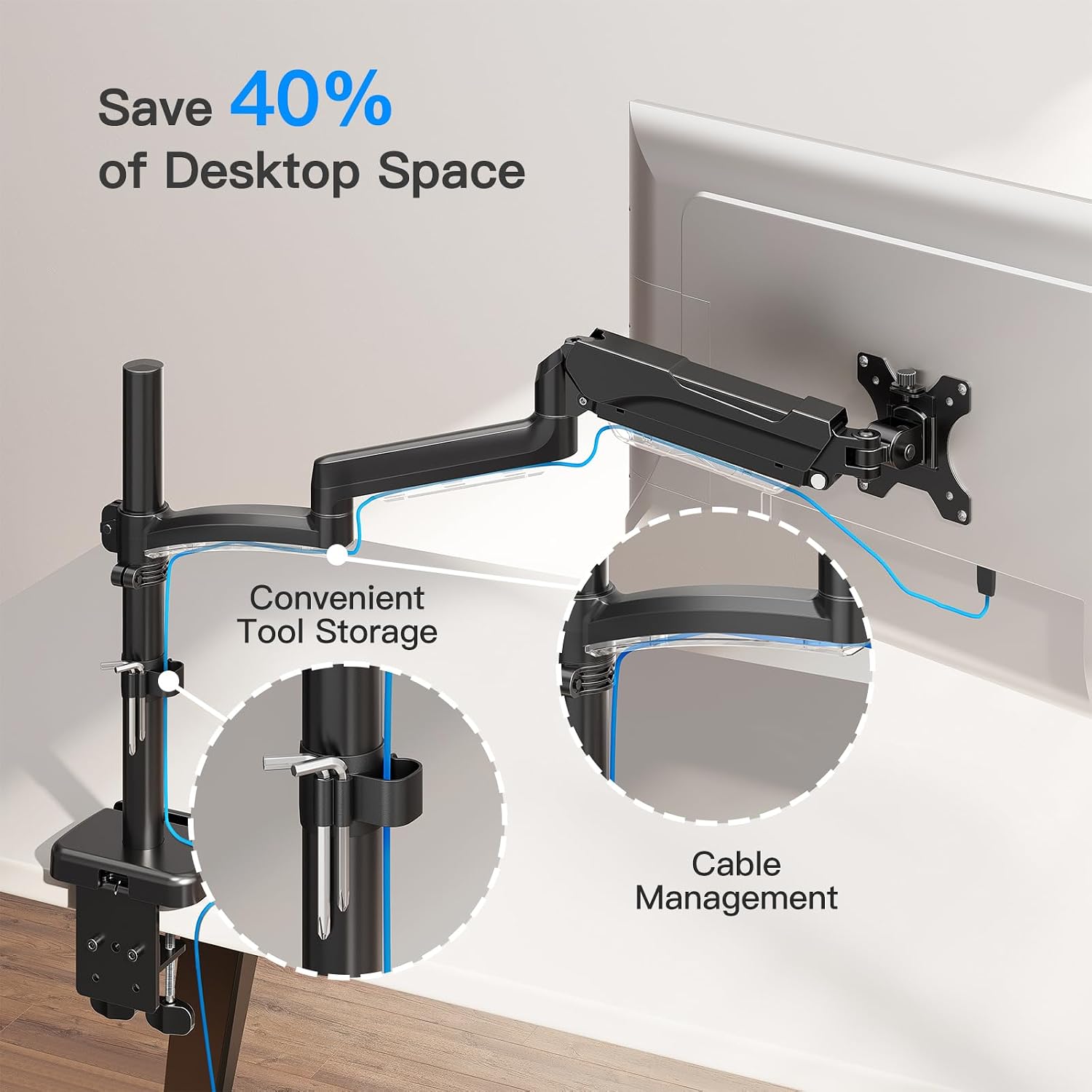 Extra Long Arm Monitor Mount, Fits Max 32" Hold up to 19.8lbs | Single Long Arm Computer Desk Mount, Extra Long