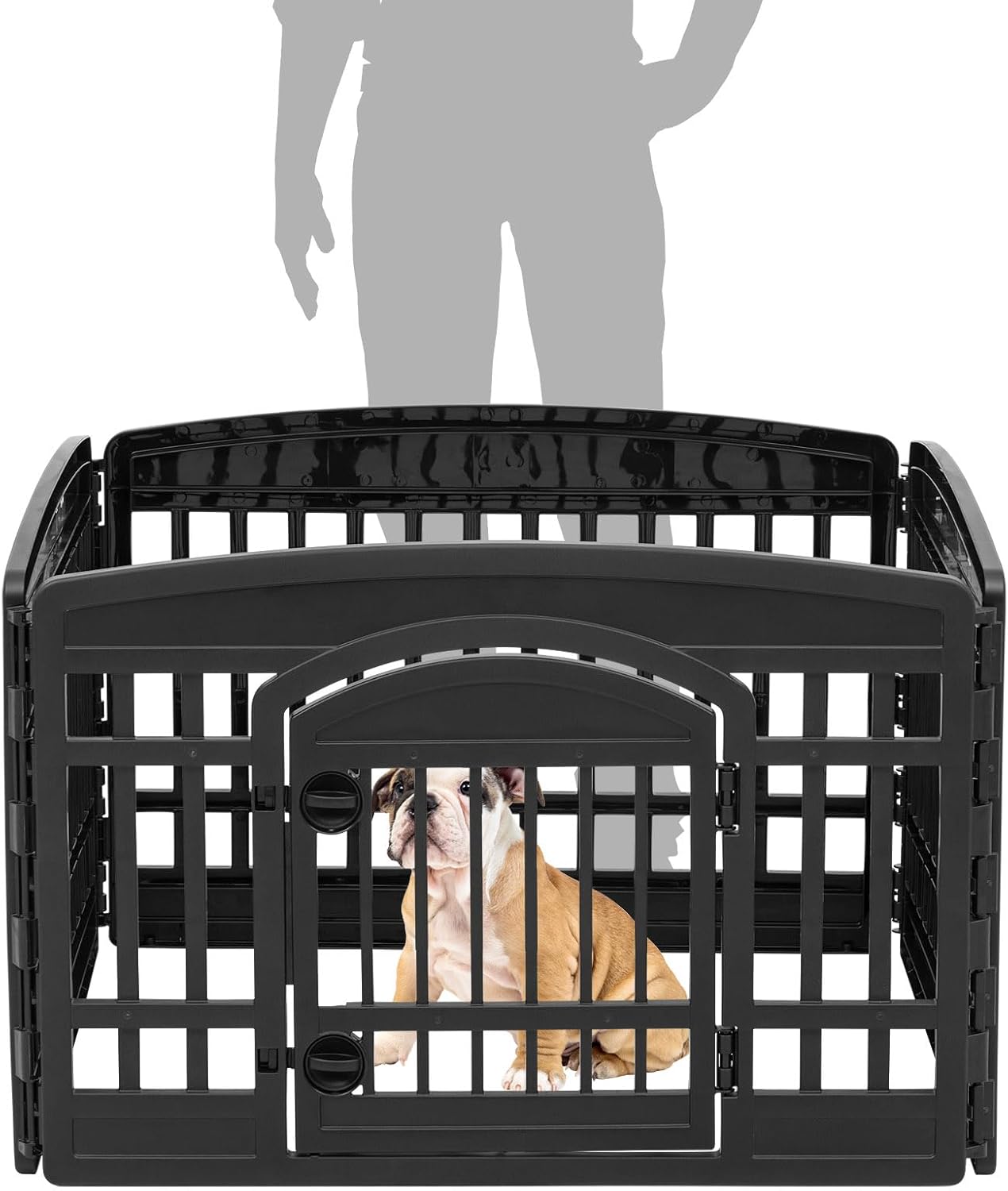 Dog Playpen with Door, 24” 4 Panel Pet Exercise Pen – Indoor Outdoor Puppy Play Pen, Portable Plastic Pet Fence for