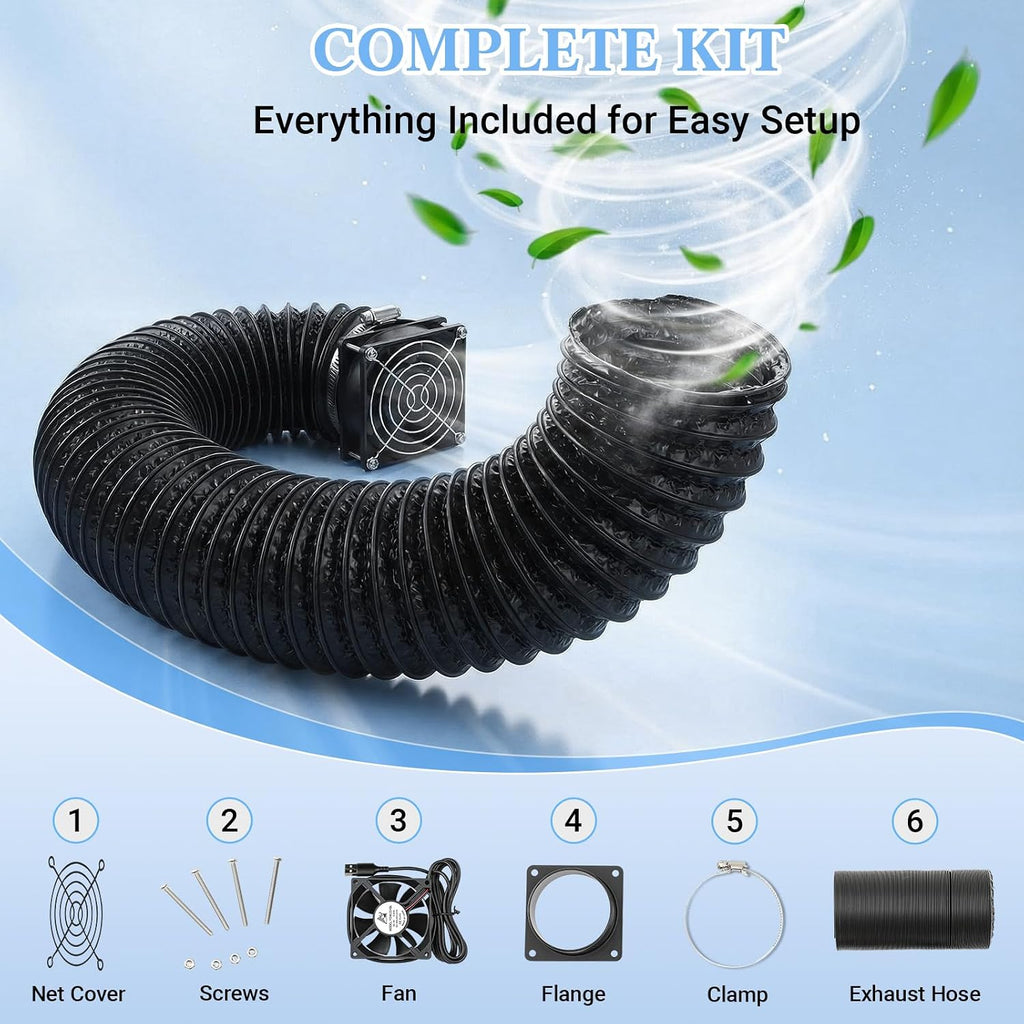 Fan Fume Extraction Kit for 3D Printer Enclosure 4000 RPM High-Efficiency Ventilation Low Noise Fan with Exhaust Pipe