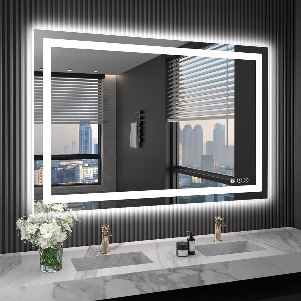 40"X32" LED Bathroom Mirror with Lights | Anti-Fog, Dimmable, 3 Color Temperature, Backlit + Front Lit, Memory