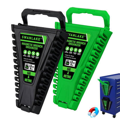 2-Piece Magnetic Wrench Organizer, Metric & SAE Portable Plastic Wrench Holder, 24-Slot Total, Foldable Carrying
