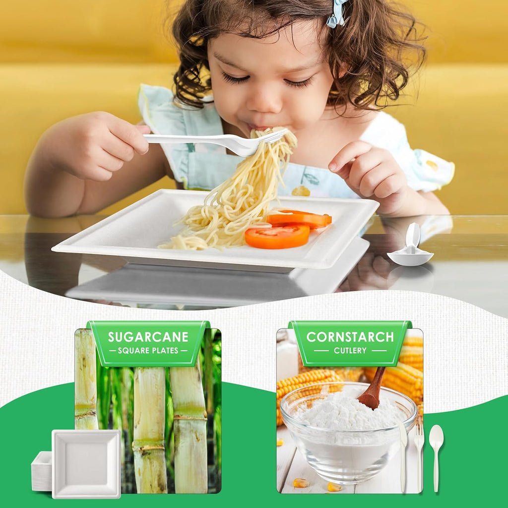 Compostable Paper Plates Set 300pcs Disposable Plates 10 Inch