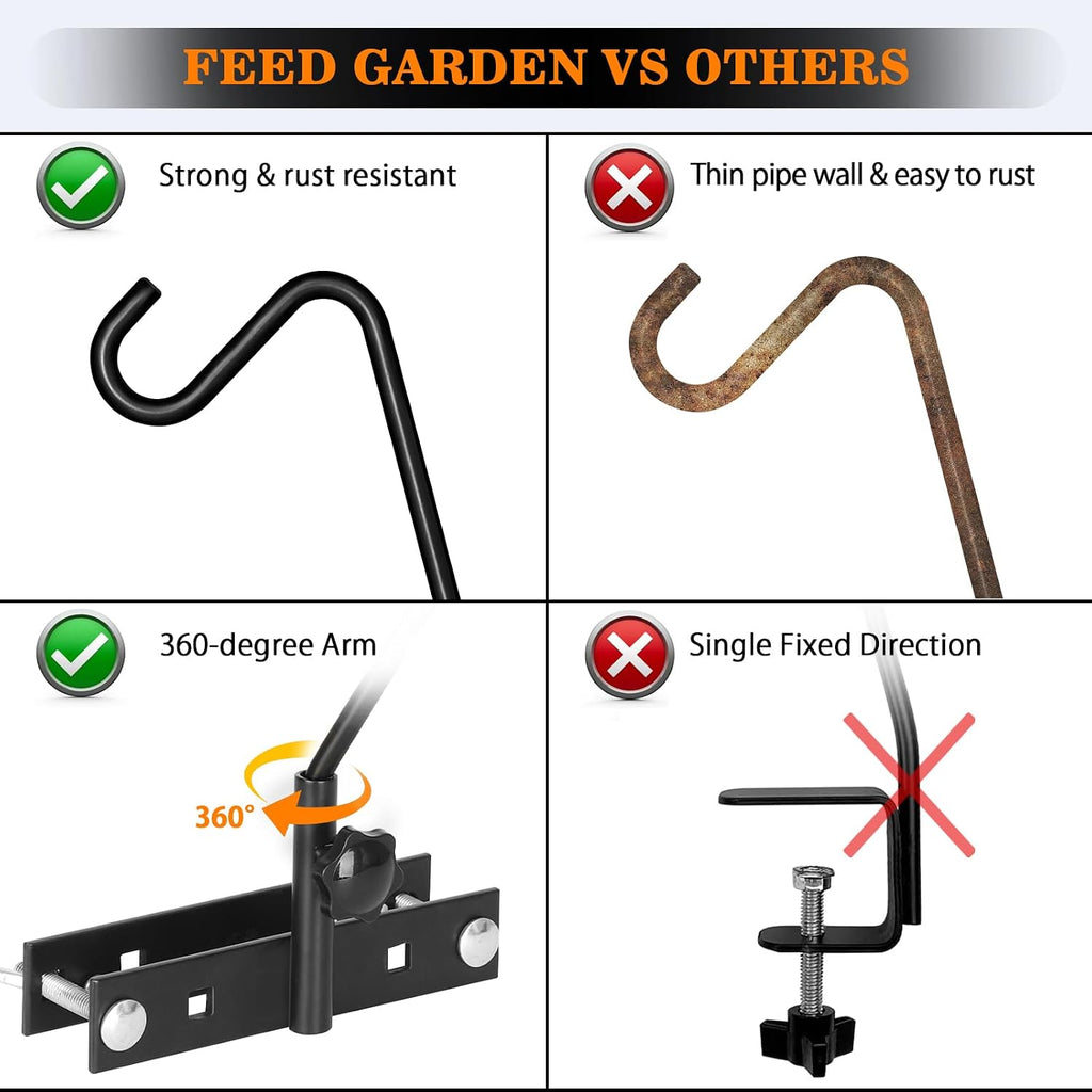 2 Pack 13.5 Inch Deck Hooks for Vertical Railing, Adjustable Deck Bird Feeder Hanger for Hanging Lanterns, Wind