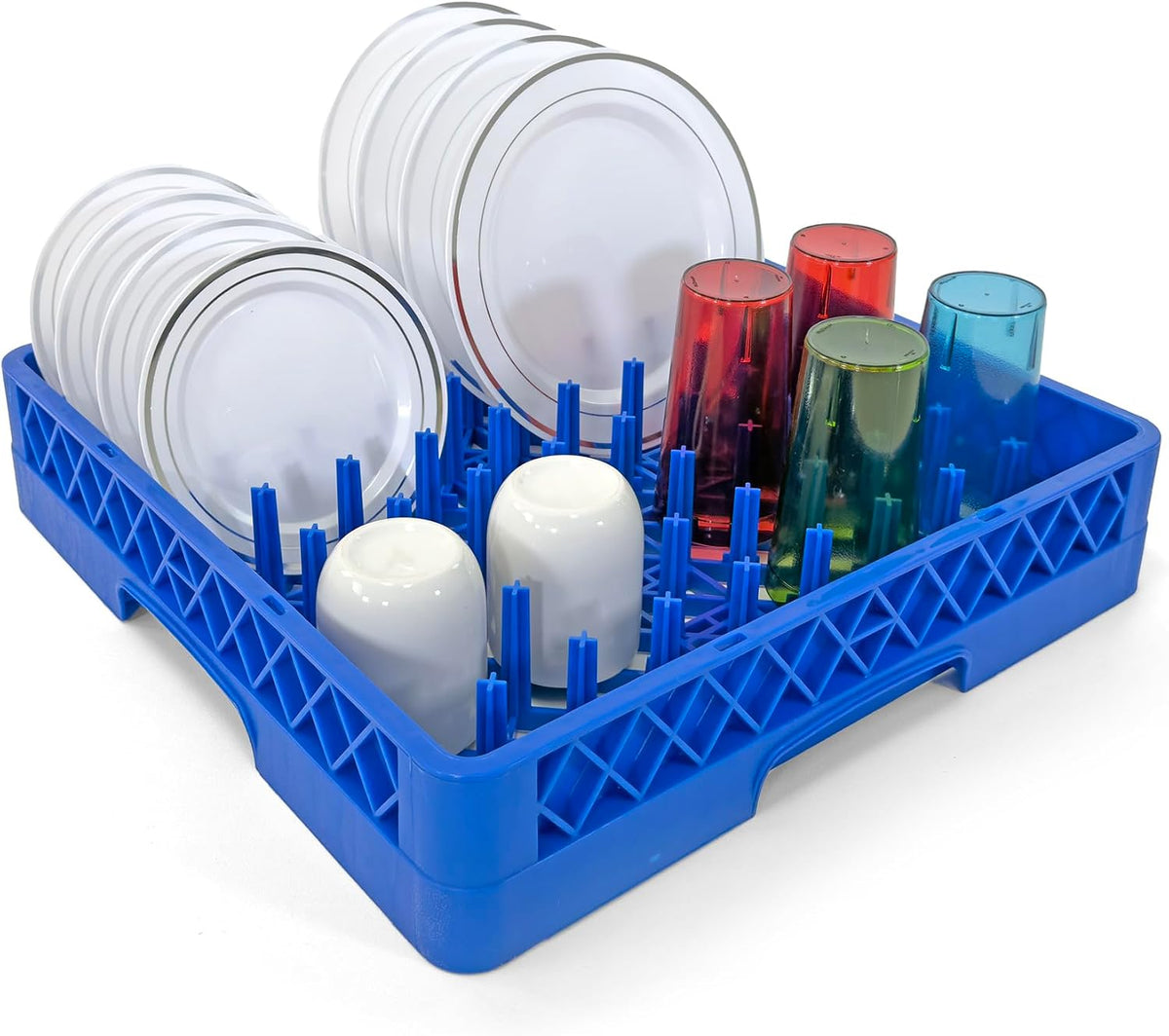 Peg Plate Rack for Commercial Dishwasher | Full Size Tray Rack | Polypropylene (Blue)