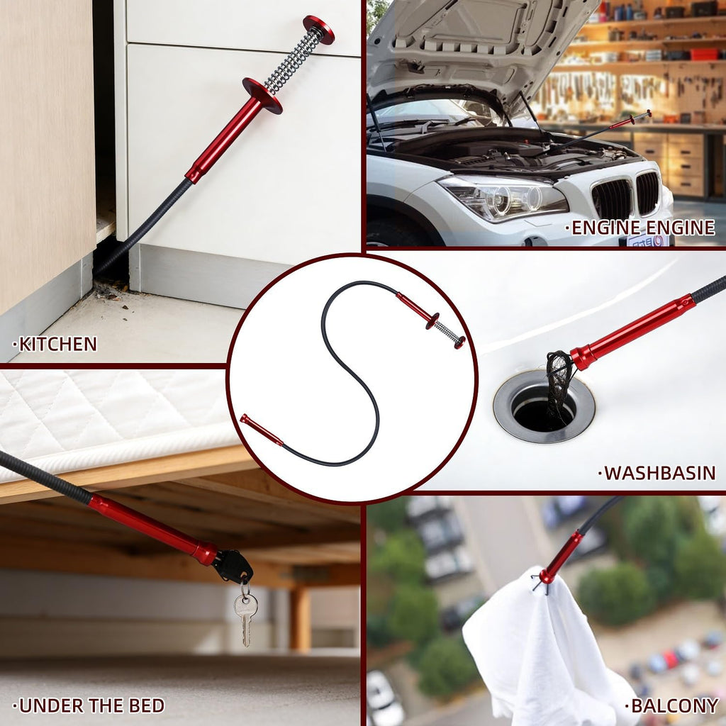 Grabber Reacher Tool, Flexible Magnetic Pickup Tool with 4-Claw Gripper & Spring-Loaded Handle, Pickup for Bathroom