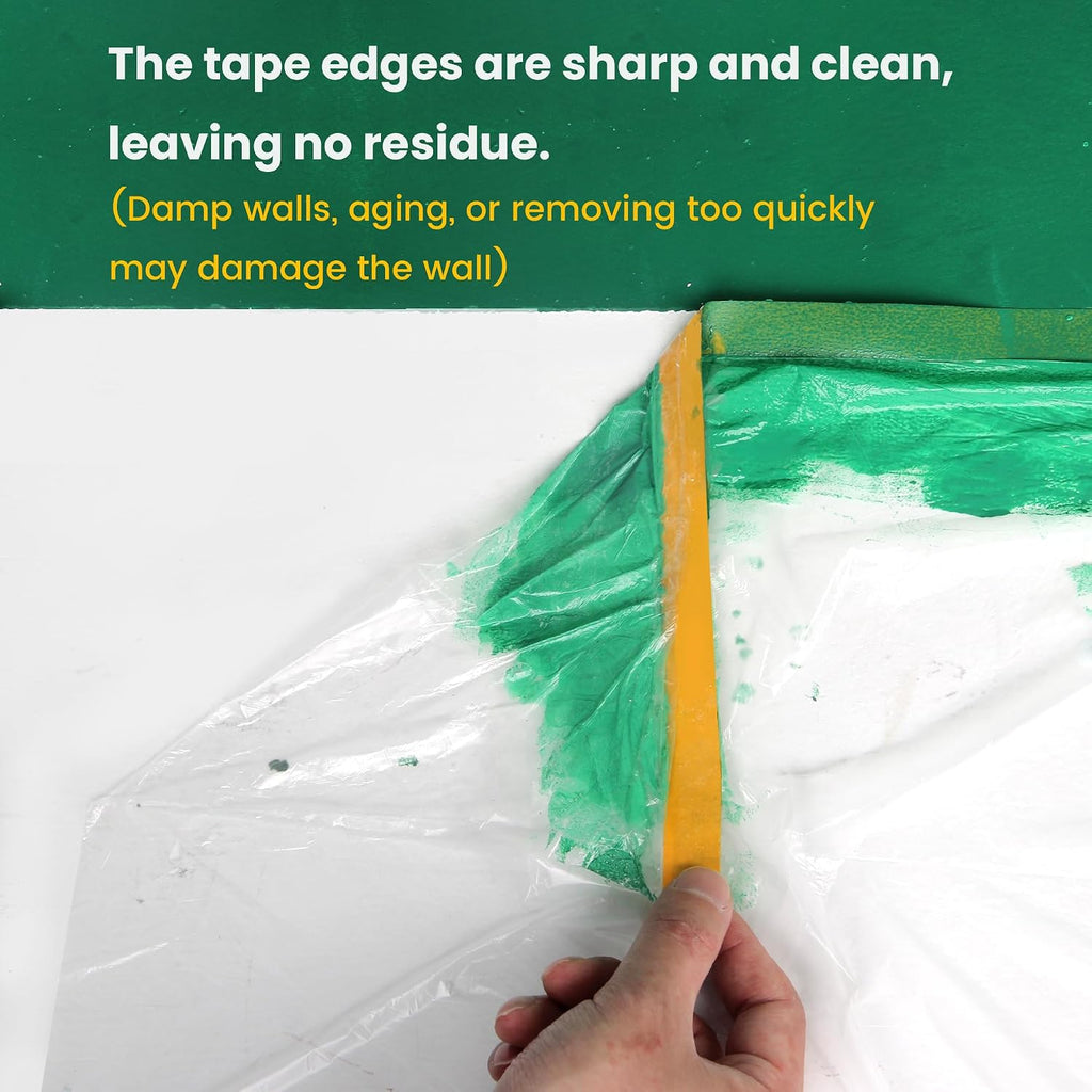Pre-Taped Masking Film with Dispenser, Painters Tape with Plastic Attached, Automotive Painters Tape and Drape for