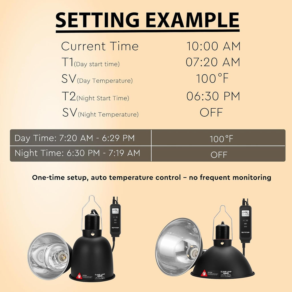 5.5" Reptile Heat Lamp Fixture with PID Dimming Thermostat, Independent Day Night Temperature Control, MAX 100W (Bulb