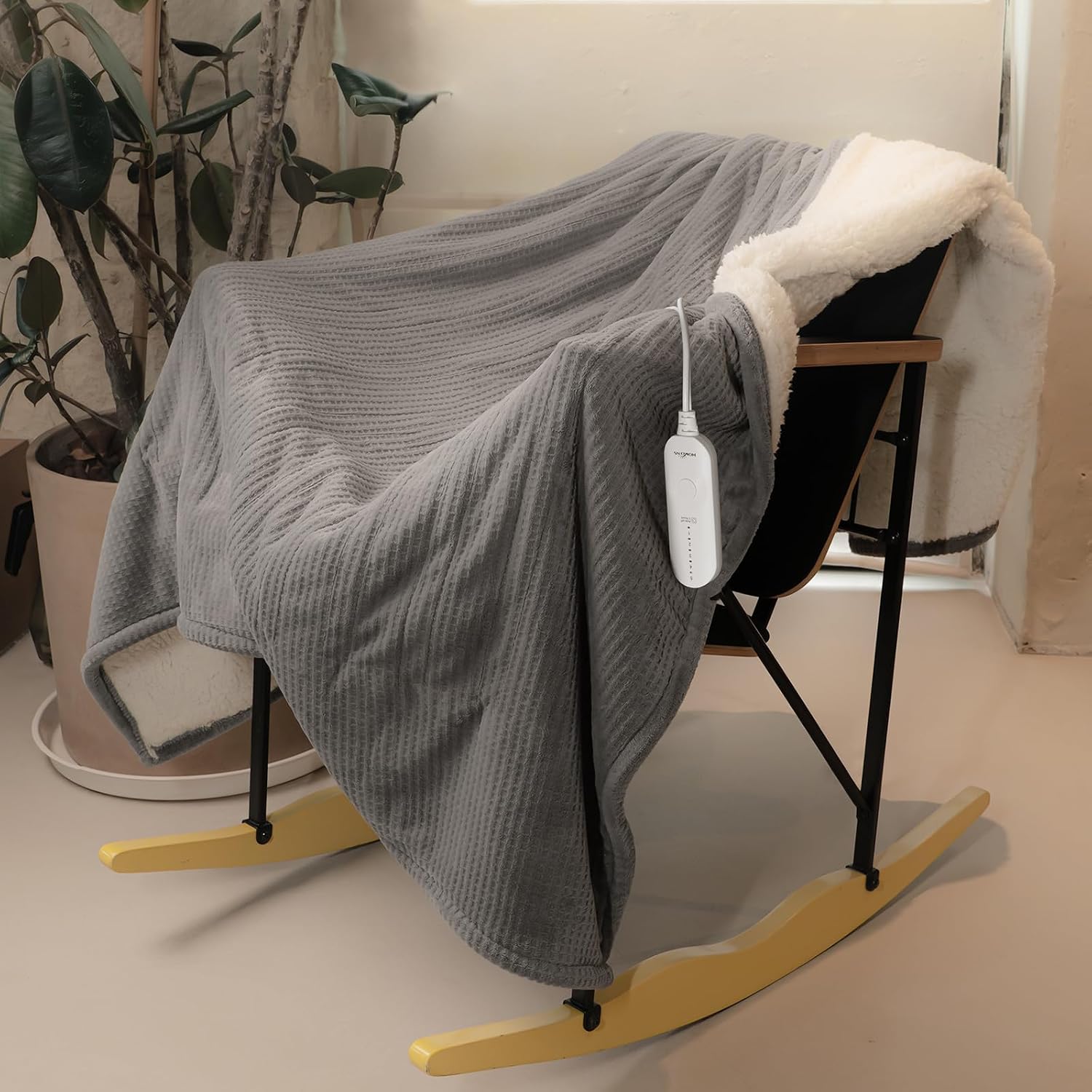 Heated Throw Blanket, 5 Heat Settings, 3 Hours Timer, Grey | 50" x 60", fast heating, ETL certified, NTC & PTC