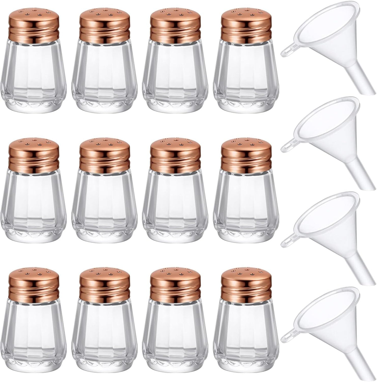 12pcs 0.5oz Mini Salt and Pepper Shakers Rose Gold with Funnel Bulk