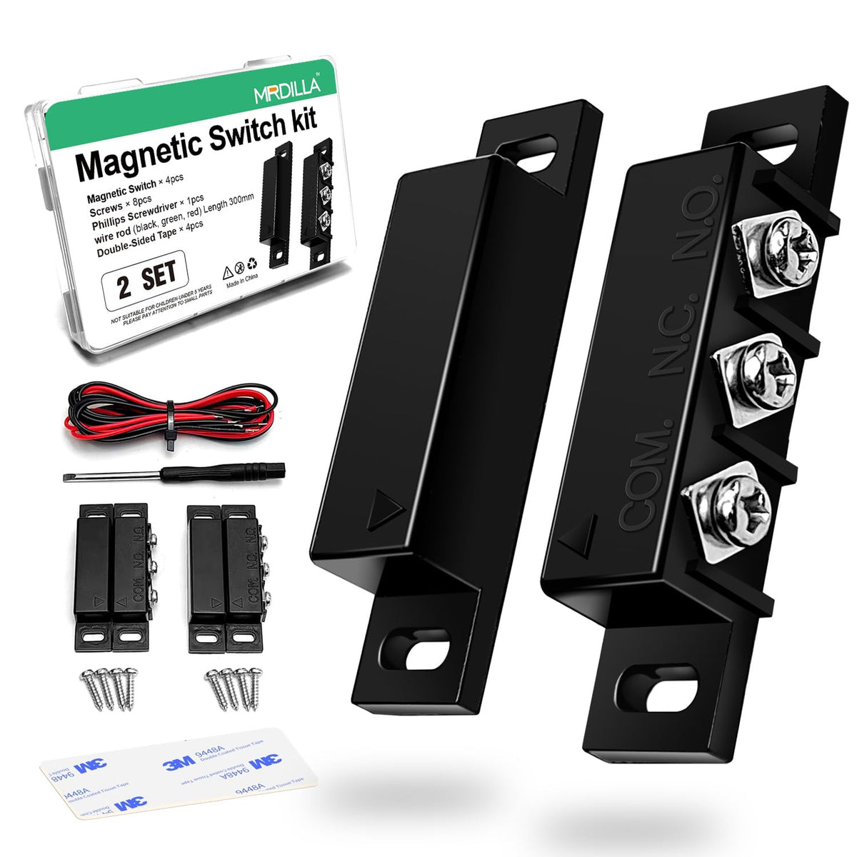2 Sets Magnetic Reed Switch NO/NC, Wired Door Window Contact Sensor