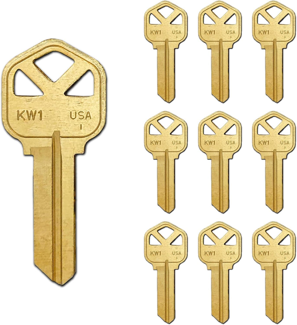 Kwikset Key Blanks in Premium Brass Quality | KW1 Uncut Blank Keys for Home and Professional Use | Pack of 10 Keys