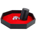 Dice Rolling Tray, Felt Lined PU Leather Octagon Dice Tray for Dungeon Crawler Games, Red