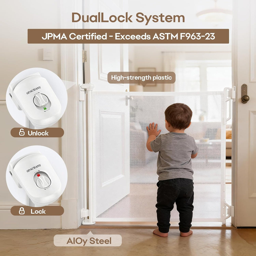 Retractable Safety Baby Gate or Mesh Dog Gate,Durable Portable Mesh Retractable Gate,Easy to Use for Stairs