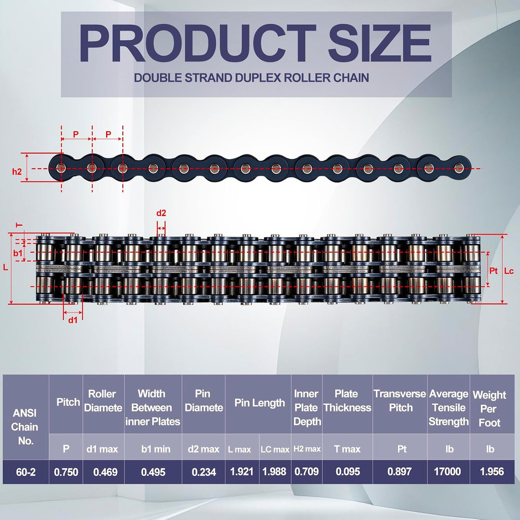 1 Pcs 60-2 Roller Chain Double Strand Duplex