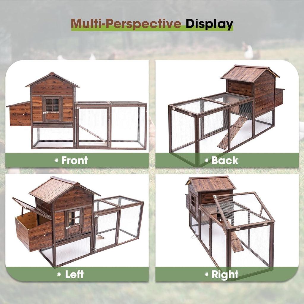 Large Wooden Chicken Coop, 160IN Outdoor Chicken Cages and Run with Nesting Boxes for 2-8 Chickens, Hen Run Poultry