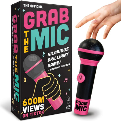 Official Grab The Mic – Family Karaoke Board Game w/Foam Mic, 8+ Ages, 2-10 Players - Games for Bad Singers w/ 230