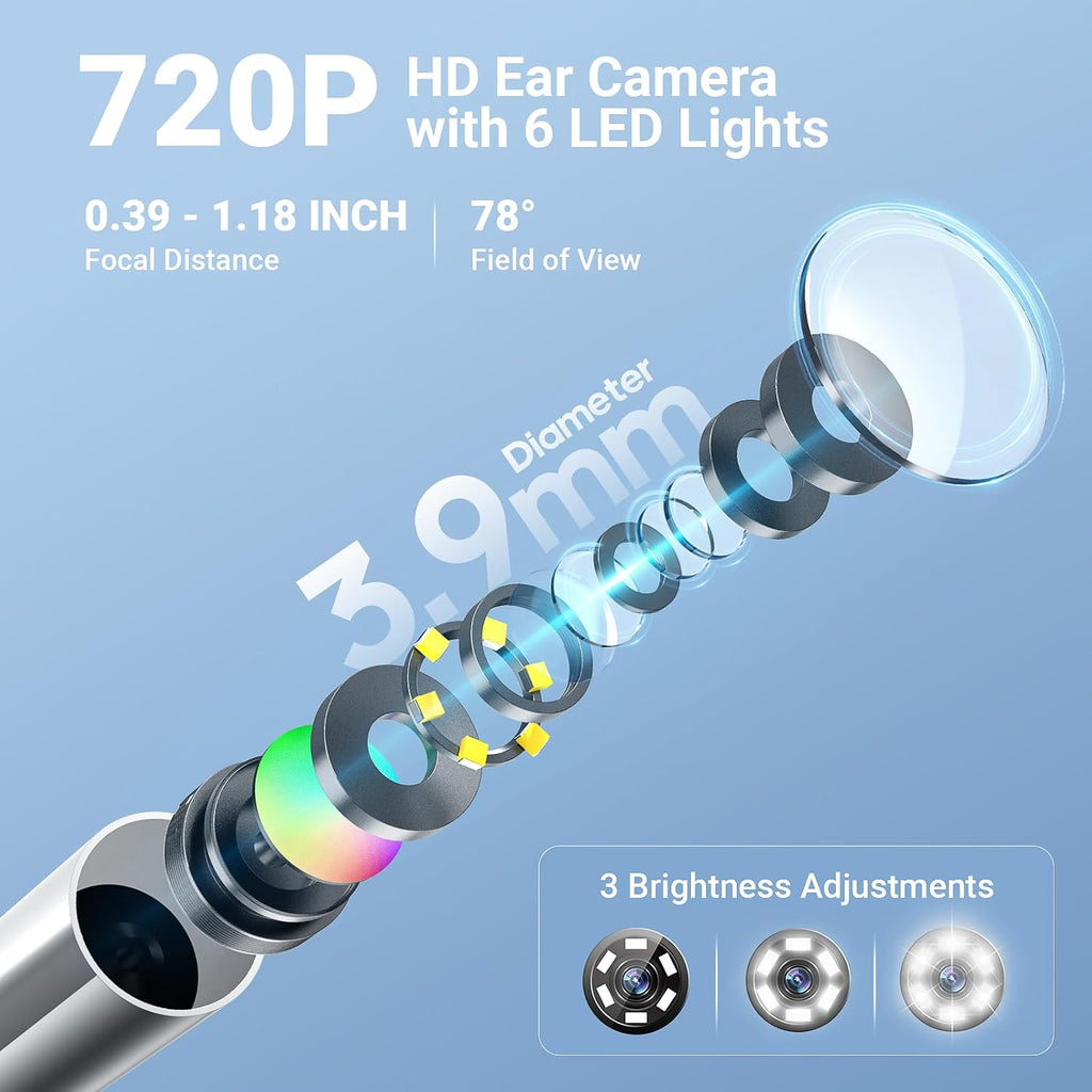 Digital Otoscope with Light, 1.45" IPS Display Ear Scope, 3.9mm Ear Camera